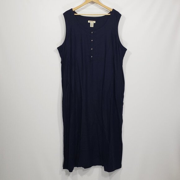 NWOT  Eddie Bauer  Navy Blue Linen Sleeveless Long Shift Dress  Size XXL - Picture 1 of 4